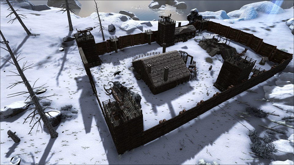 Das Fort im Schneebiom mit der Taverne zum Nachtlicht Kap, dem Marktplatz und des Handwerkshauses