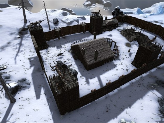 Das Fort im Schneebiom mit der Taverne zum Nachtlicht Kap, dem Marktplatz und des Handwerkshauses
